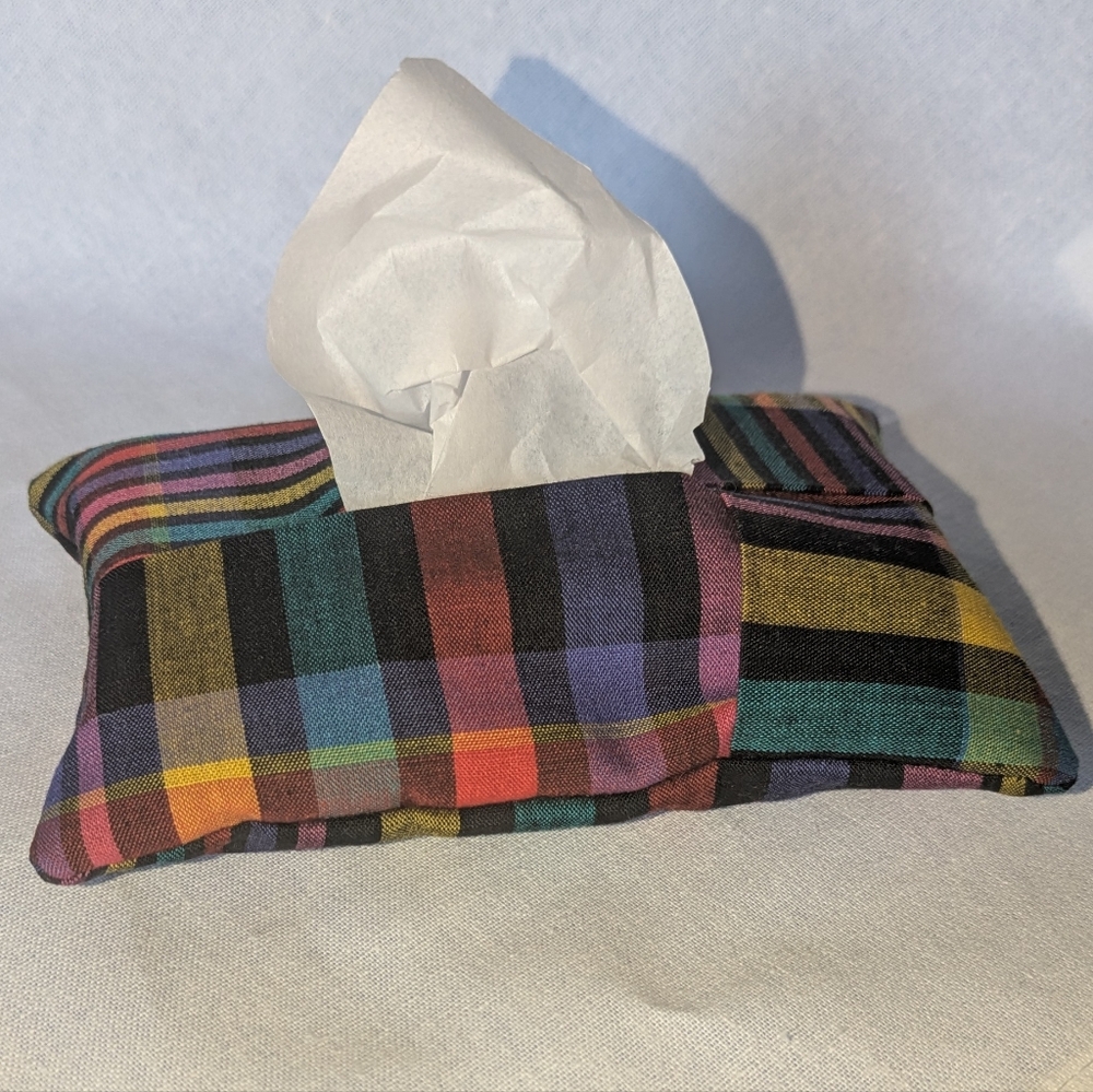 Facial Tissue Pocket Pack Holder Handmade plaid Colorful Rainbow Kleenex